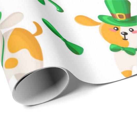 Happy Dog St. Patrick's Pattern Cadeaupapier (Rol Hoek)