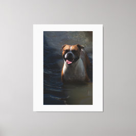Happy Dog Swimming Canvas Afdruk