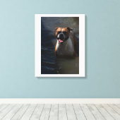 Happy Dog Swimming Canvas Afdruk (Insitu (Houten vloer))