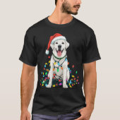 Happy Dog Tangled in Christmas Lights T-Shirt (Voorkant)
