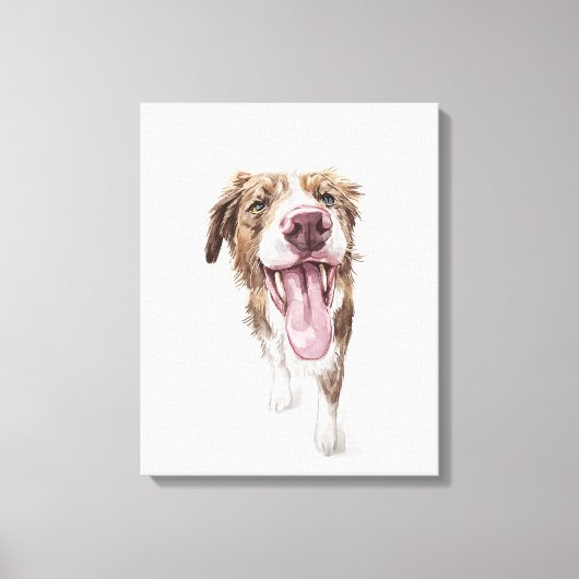 Happy Dog Waterverf Portret Canvas Afdruk (Voorkant)