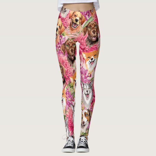 Happy Dogs en Flowers Leggings (Voorkant)
