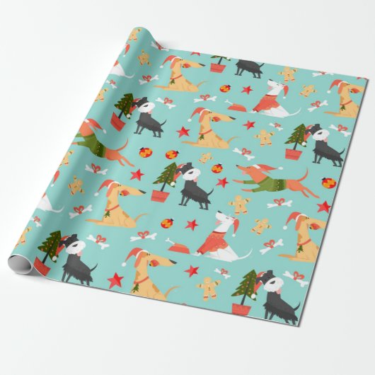 Happy Dogs-kerstpatroon Cadeaupapier (Uitgerold)