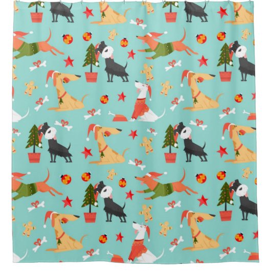 Happy Dogs-kerstpatroon Douchegordijn (Voorkant)