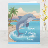 Happy Dolphin Birthday Kaart (Gele Bloem)