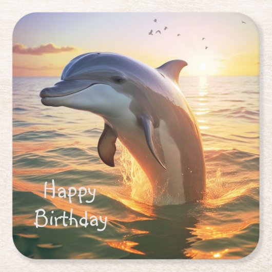 Happy Dolphin Birthday Kartonnen Onderzetters (Voorkant)