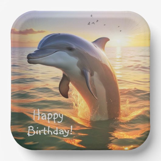 Happy Dolphin Birthday Papieren Bordje (Voorkant)