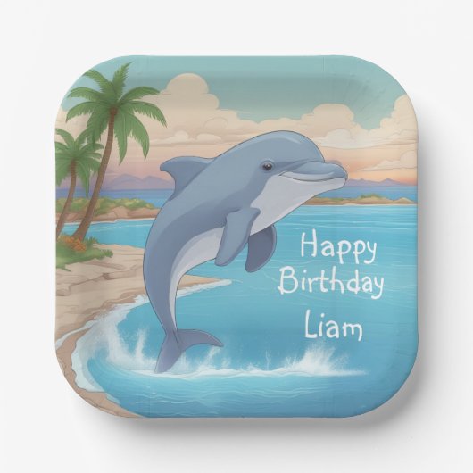 Happy Dolphin Birthday Papieren Bordje (Voorkant)