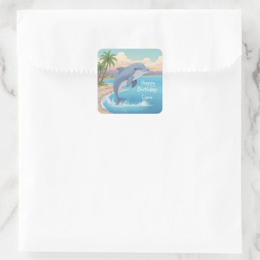 Happy Dolphin Birthday Vierkante Sticker (Tas)