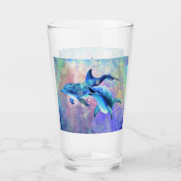 Happy Dolphin Couple Glass