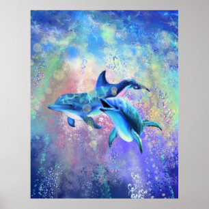 Happy Dolphin Couple Poster Painting