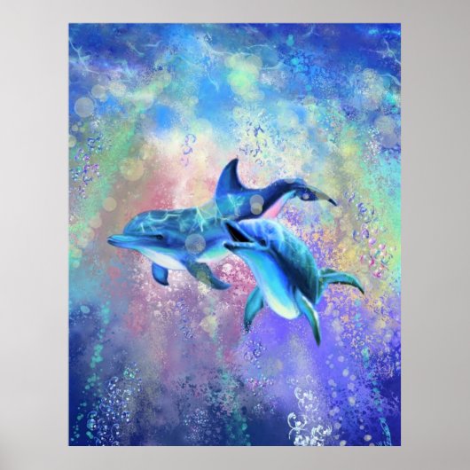Happy Dolphin Couple Poster Painting (Voorkant)