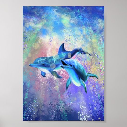 Happy Dolphin Couple Poster Painting (Voorkant)