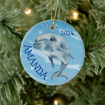 Happy Dolphin Waterverf Beach Ocean Keramisch Ornament<br><div class="desc">Dit ontwerp kan worden gepersonaliseerd door de Edit optie van het Ontwerp te kiezen. Je kunt ook overdragen naar andere objecten. Neem contact met me op via colorflowcreations@gmail.com of gebruik de chatoptie bovenaan de pagina als u dit ontwerp op een ander product wilt plaatsen of hulp nodig hebt. Bekijk meer...</div>