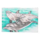 Happy Dolphins Blauwgroen Kussensloop (Achterkant)