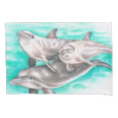 Happy Dolphins Blauwgroen Kussensloop (Voorkant)