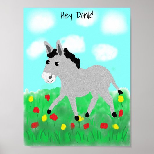 Happy Donkey in Flower Meadow Poster (Voorkant)