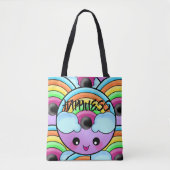 Happy Donut met Cute Unique Rainbow Tote Bag (Voorkant)