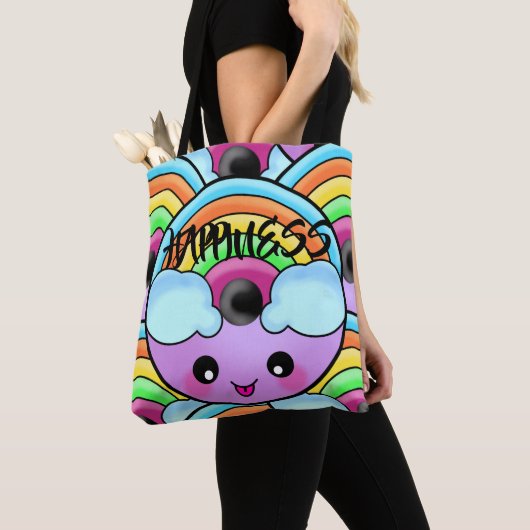 Happy Donut met Cute Unique Rainbow Tote Bag (Dichtbij)