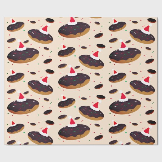 Happy Donut Santa Hats Pattern Chocolate Frosting Cadeaupapier (Vlak)