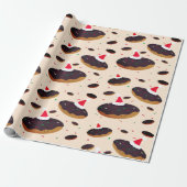 Happy Donut Santa Hats Pattern Chocolate Frosting Cadeaupapier (Uitgerold)