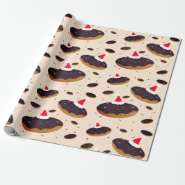 Happy Donut Santa Hats Pattern Chocolate Frosting Cadeaupapier