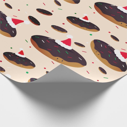 Happy Donut Santa Hats Pattern Chocolate Frosting Cadeaupapier (Hoek)