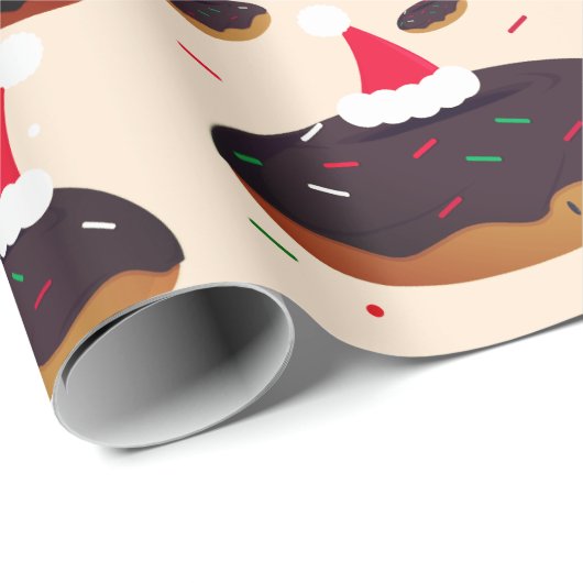 Happy Donut Santa Hats Pattern Chocolate Frosting Cadeaupapier (Rol Hoek)