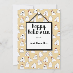 Happy Doodle Halloween Ghosts Pattern-feestkaart Feestdagenkaart