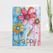 *~**~ HAPPY Doodle Kleurrijke grillige bloem Bedankkaart (Voorkant)