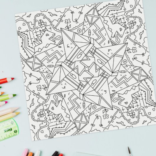 Happy Doodles: Origami Dinosaur Land Kleurplaat Poster