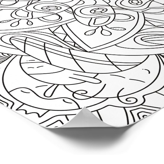 Happy Doodles: Schattigee bloemkleurplaat voor kin Poster (Hoek)