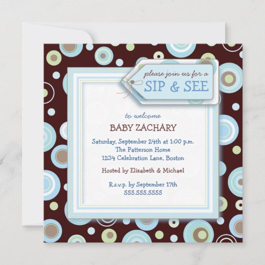 Happy Dot Sip en New Baby Welcome Invitation Kaart (Voorkant)