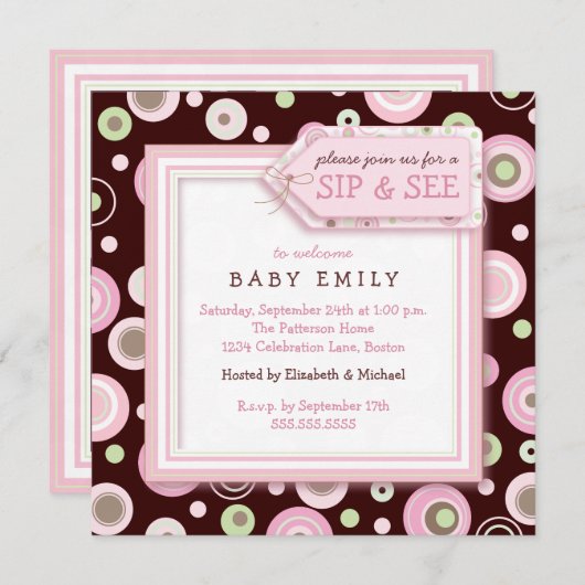 Happy Dot Sip en New Baby Welcome Invitation Kaart (Voorkant / Achterkant)