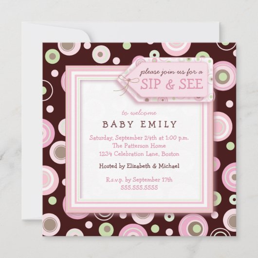 Happy Dot Sip en New Baby Welcome Invitation Kaart (Voorkant)