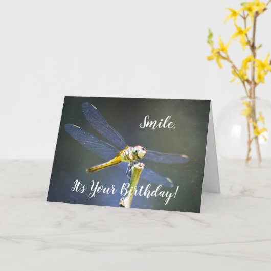 Happy Dragonfly Birthday Kaart (Gele Bloem)