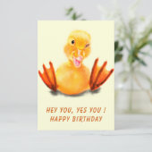 Happy Duck Funny Birthday Kaart - Aangepaste tekst (Staand voorkant)