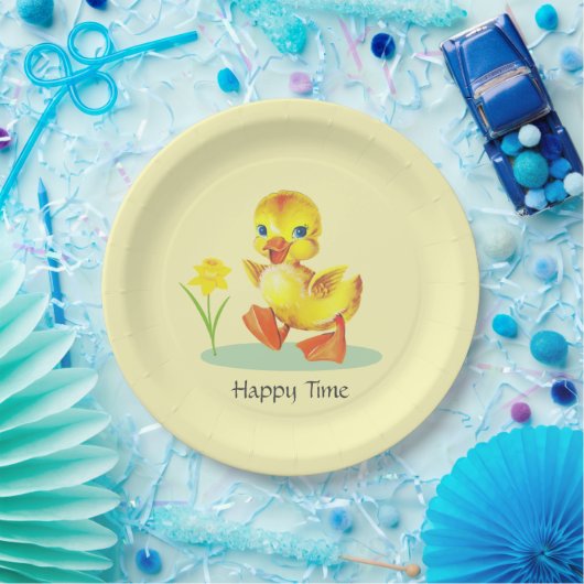 Happy Duckling op Lichtgeel Party Paper Bord (Feest)