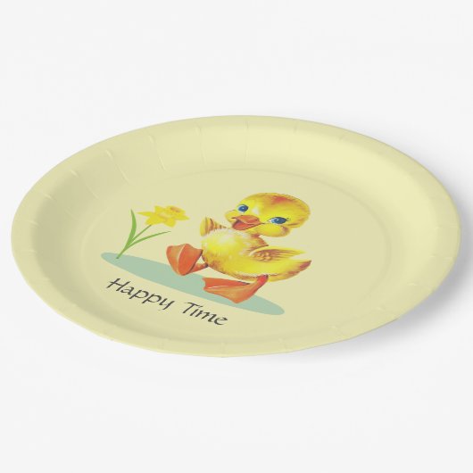 Happy Duckling op Lichtgeel Party Paper Bord (Gekanteld)