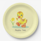 Happy Duckling op Lichtgeel Party Paper Bord (Voorkant)