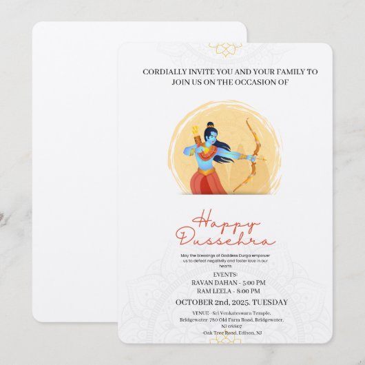 Happy Dussehra Celebration Invitation Kaart (Voorkant / Achterkant)
