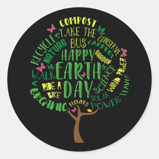 Happy Earth Day 2019's Cute Tree Tekening Ronde Sticker (Voorkant)