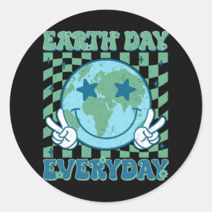 Happy Earth Day 2025 Retro Groovy Earth Day Everyd Ronde Sticker