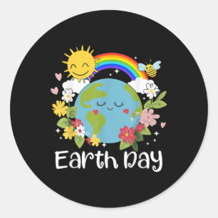 Happy Earth Day Cute Earth met Floral Earth Day 2 Ronde Sticker