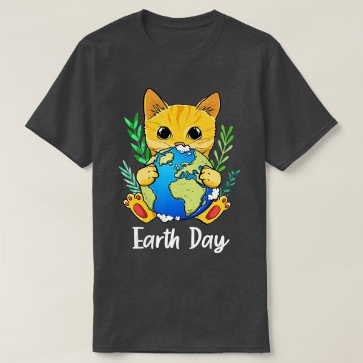 Happy Earth Day Cute Earth met kat Earth Day 202 T-shirt (Design voorkant)