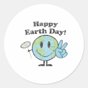 Happy Earth Day Cute Peace Sign Flower werkt Ronde Sticker