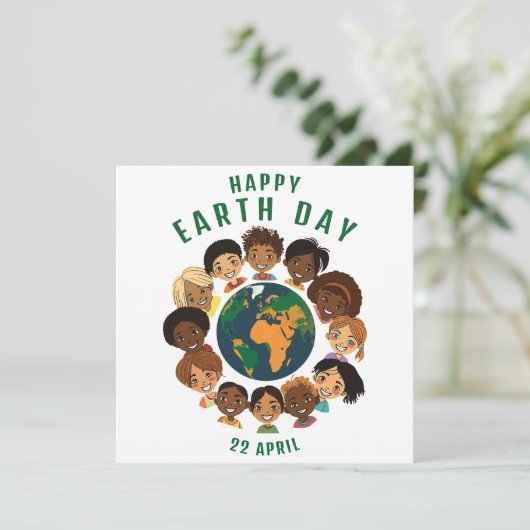 Happy Earth Day Flat Holiday Kaart (Staand voorkant)