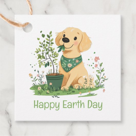 Happy Earth Day Golden Retriever Hondentuin Bedankjes Labels (Voorkant)