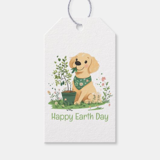 Happy Earth Day Golden Retriever Hondentuin Cadeaulabel (Voorkant)