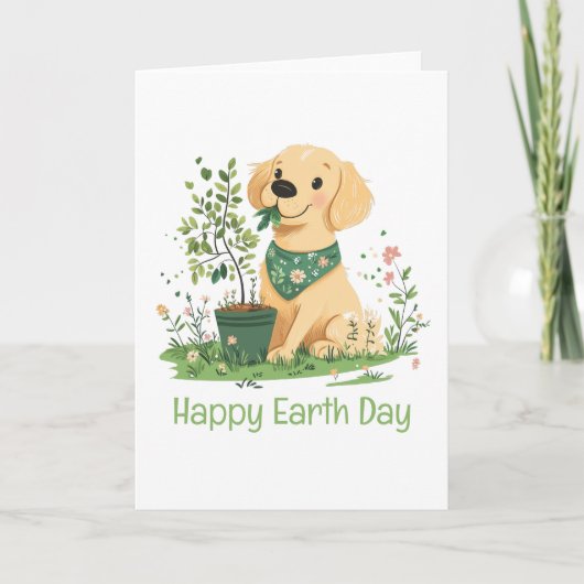 Happy Earth Day Golden Retriever Hondentuin Feestdagen Kaart (Voorkant)